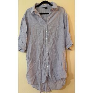 Tahari Linen Blend Button Front Shirt Dress Light Blue Size Medium
